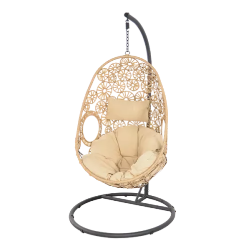 In And OutdoorMatch Hangstoel - 80x64x120 cm - Riet - Zwart frame (105744)