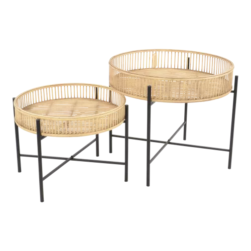In And OutdoorMatch Bijzettafel - Naturel - Set van 2 - Bamboe - Ø49 & Ø60 cm (106005)
