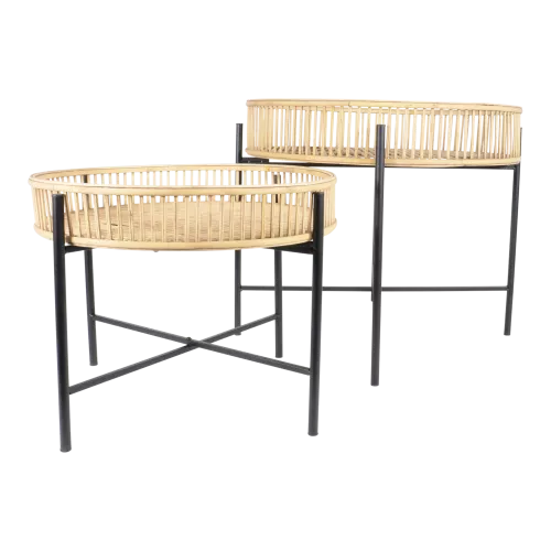 In And OutdoorMatch Bijzettafel - Naturel - Set van 2 - Bamboe - Ø49 & Ø60 cm (106005)