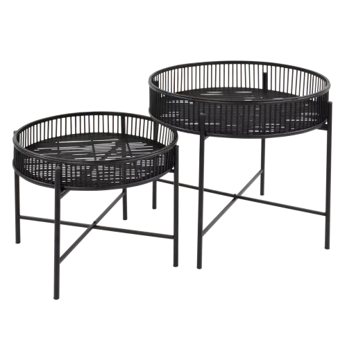 In And OutdoorMatch Bijzettafel - Zwart - Set van 2 - Bamboe - Ø49 & Ø60 cm (106006)