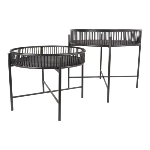 In And OutdoorMatch Bijzettafel - Zwart - Set van 2 - Bamboe - Ø49 & Ø60 cm (106006)