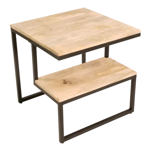 In And OutdoorMatch Bijzettafel - 50x50x50 cm - Mangohout en staal (106026)