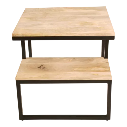 In And OutdoorMatch Bijzettafel - 50x50x50 cm - Mangohout en staal (106026)