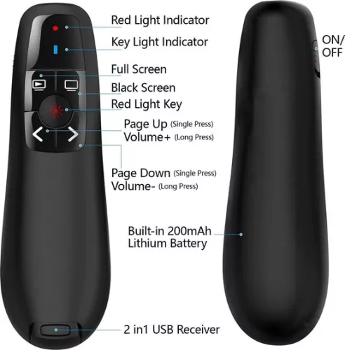 merkloos 2-in-1 USB Type-C presentatieklikker voor PowerPoint-presentaties - Oplaadbare draadloze presentator - Afstandsbediening - Dia-vooruitspoeler - PPT-klikker - Draadloze presentator voor Mac-laptops (6150711857890)