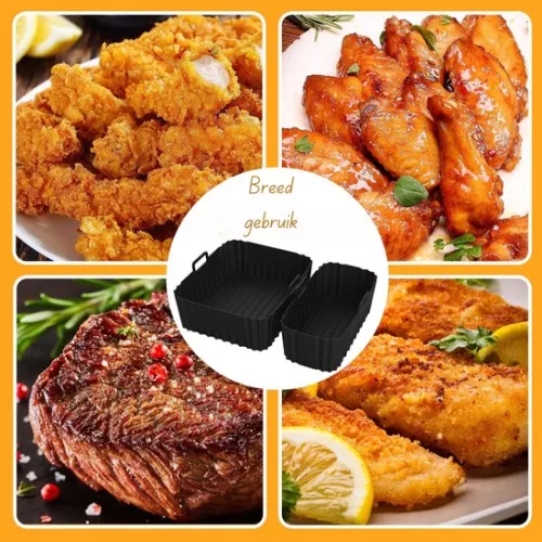 merkloos Airfryer Siliconen Vorm - 2 Stuks - Herbruikbaar - Hittebestendig - Voor Dubbele Airfryer - Antiaanbaklaag - Vetvrij Bakken - Gemakkelijk Schoon te Maken - Duurzaam & Milieuvriendelijk - Geschikt voor Heteluchtfriteuses (8721085245439)