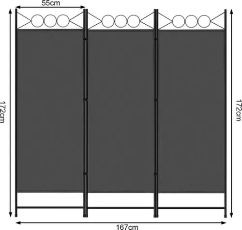 Dripio Elegant kamerscherm - opvouwbare scheidingswand - ruimteverdelend & stijlvol - stevig ontwerp - modern donkergrijs - 3-delig (8721041508165)