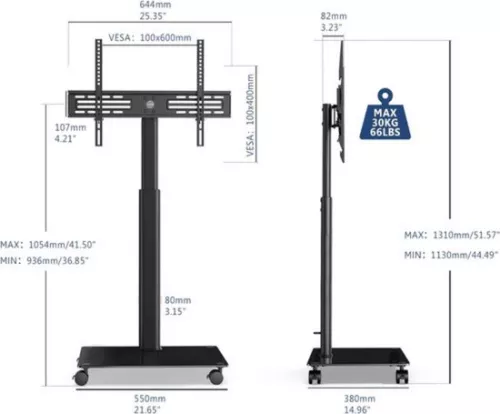 merkloos Mobiele tv-standaard - Geschikt voor schermen van 32 tot 60 inch - Verstelbaar en draaibaar (8721085203910)