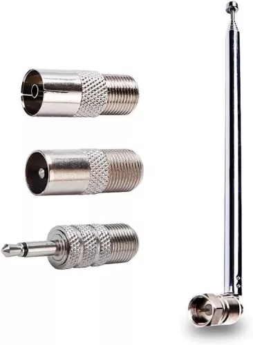 7-delige telescopische DAB-radioantenne FM-antenne voor binnengebruik 75 Ohm F-type mannelijke stekker met 3 adapters voor tafelradio, hifi-, AV- en stereo-ontvanger, mini-systeem