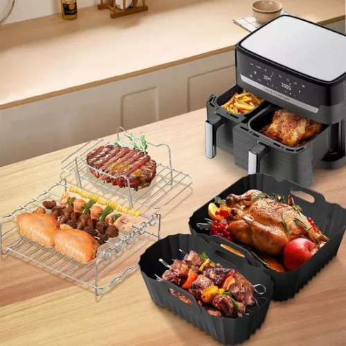 merkloos Accessoires voor heteluchtfriteuse - Philips Airfryer 3000/5000 serie dubbele mand 6 l/3 l siliconen mal grillrooster tanginzetstuk (8785322962312)