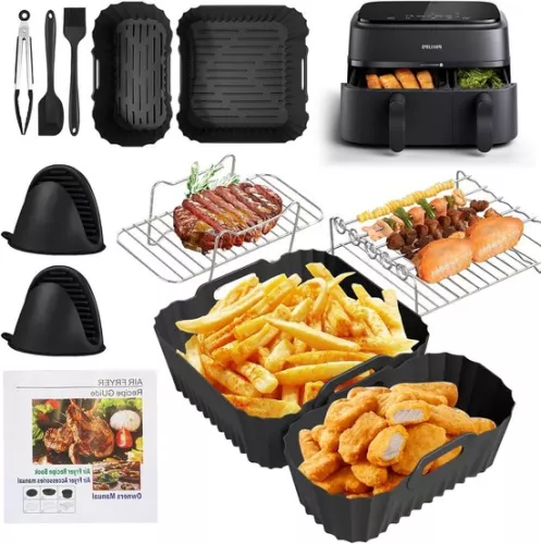 Accessoires voor heteluchtfriteuse - Philips Airfryer 3000/5000 serie dubbele mand 6 l/3 l siliconen mal grillrooster tanginzetstuk