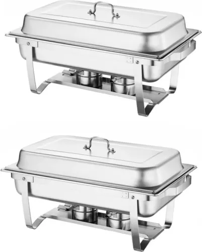 Happyment Warmhoudplaat - 8L - Serveerschaal - Warmhoudschaal - Buffetschaal - 2 schalen - Warmhoudschaal