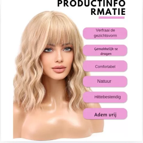 Merkloos Pruiken Dames - Pruiken Dames Echt Haar - Wasbaar (6152507675633)