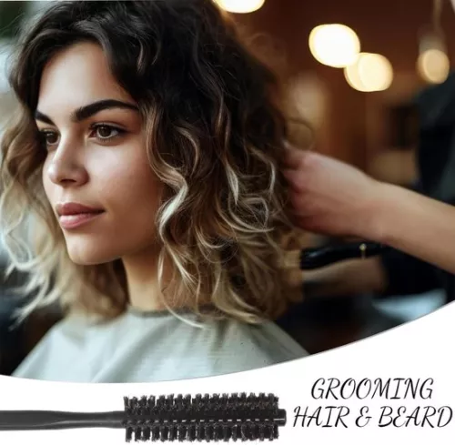 merkloos Kleine ronde föhnborstel - krulborstel voor haar - 1 stuk - zwart - wildzwijnharen (9509358936470)