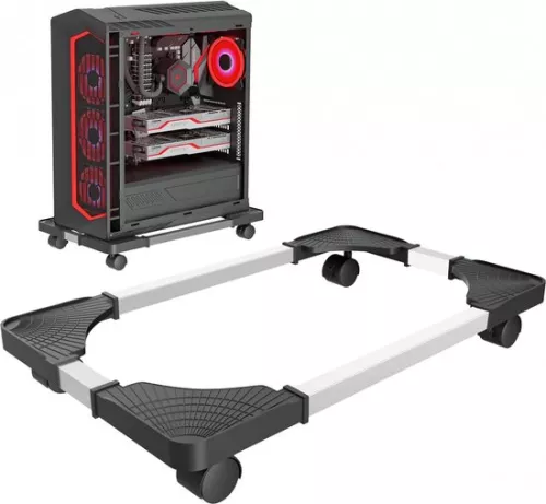 Universele CPU-standaard voor pc-bureau - Verstelbare CPU-houder met 4 wielen - Mobiele CPU-trolley voor onder het bureau - Zwart
