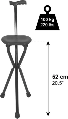 merkloos Wandelstok met zitje - Wandelstok met zitje - Wandelstok - Opvouwbaar - Wandelstok en stoel - Hoogte 87 cm - Zwart (8721022416977)