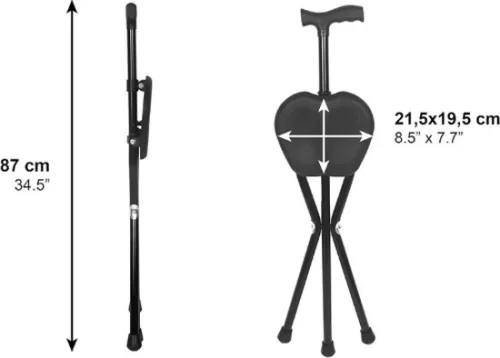 merkloos Wandelstok met zitje - Wandelstok met zitje - Wandelstok - Opvouwbaar - Wandelstok en stoel - Hoogte 87 cm - Zwart (8721022416977)