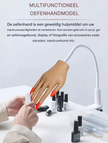 merkloos Nageltrainer - Gemakkelijk te gebruiken voor beginners - Realistische oefenhand voor acryl- en gelnagels - Geschikt voor trainingen en cursussen - Compact ontwerp (8721085226834)