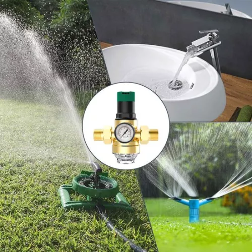 merkloos Waterdrukregelaar met manometer en waterfilter - 3/4 inch huisaansluiting - waterdrukregelaar - waterdrukmeter - gaasfilter - messing waterdrukventiel (8785304441521)