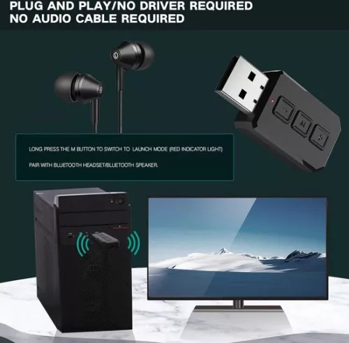 merkloos Bluetooth USB-adapter 2-in-1 draadloze dongle-ontvanger - voor desktop, laptop, tv en gameconsoles. (6152349568513)