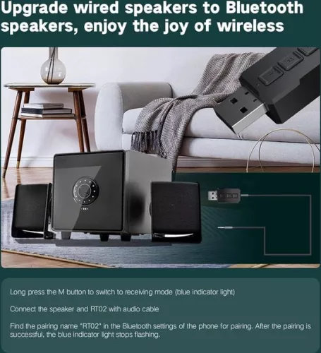 merkloos Bluetooth USB-adapter 2-in-1 draadloze dongle-ontvanger - voor desktop, laptop, tv en gameconsoles. (6152349568513)