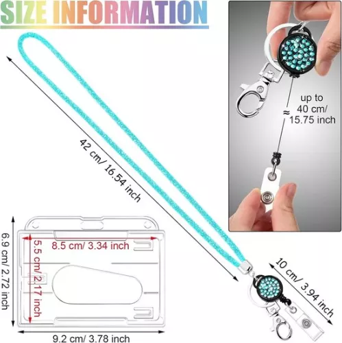 merkloos Kristallen Lanyard Ketting - ID-kaarthouder en Sleutelhanger - 1 Stuk - Blauw - met Strass (9503965769896)