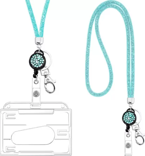 Kristallen Lanyard Ketting - ID-kaarthouder en Sleutelhanger - 1 Stuk - Blauw - met Strass
