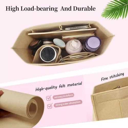 merkloos Tasorganizer voor handtas - Organizer met 8 compartimenten - Beige - Vilt - Groot (9503971173731)