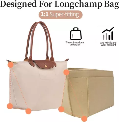 merkloos Tasorganizer voor handtas - Organizer met 8 compartimenten - Beige - Vilt - Groot (9503971173731)