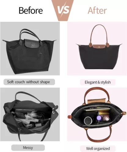 merkloos Tasorganizer voor handtas - Organizer met 8 compartimenten - Beige - Vilt - Groot (9503971173731)