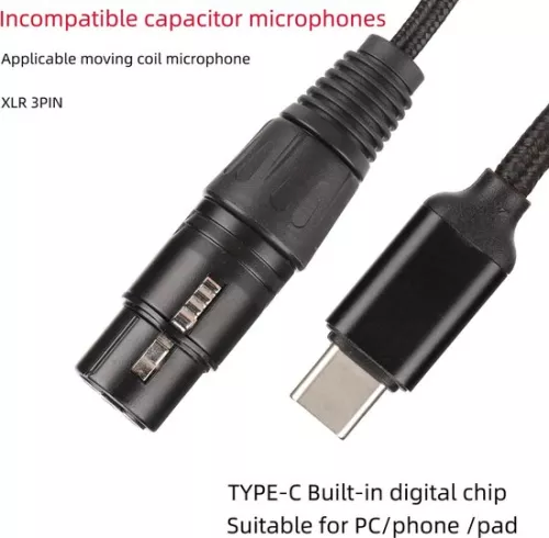 merkloos USB C naar XLR vrouwelijke kabel - Type C microfoonkabel met laag ruisniveau - Geschikt voor Windows - 3 m. (6152350721785)