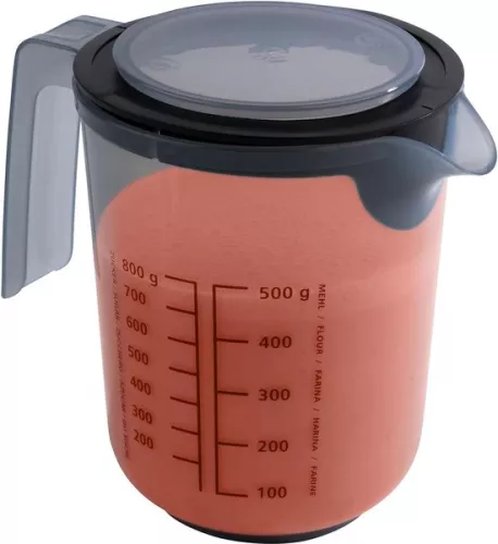 merkloos Mengbeker met deksel - maatbeker voor vloeistoffen suiker bloem - 1 liter - Ø 125 cm - 16 cm - vaatwasserbestendig - Frans grijs (8785306018172)