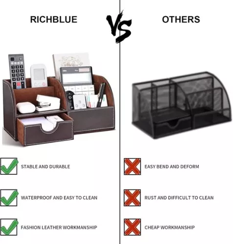 merkloos Bureau-organizer van PU-leer - Penhouders voor een opgeruimd bureau - 1 stuk - L-bruin - Duurzaam materiaal (9506314613758)