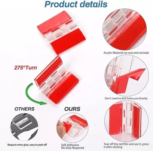 merkloos Zelfklevende transparante acryl scharnieren - 12 stuks - klein - opvouwbaar - voor kasten laden meubels - DIY - 35 x 30 . (8785310166432)