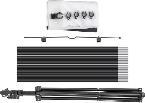 merkloos Draagbaar projectiescherm met standaard, 100 inch, 4K HD-resolutie, beeldverhouding 16:9, verstelbare hoogte, met polyester scherm en aluminium standaard (8721334168083)