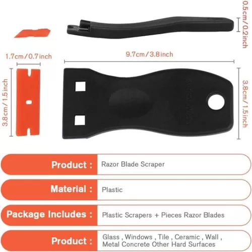 merkloos Schraper met 30 kunststof mesjes - 2 zwart - voor het verwijderen van verf, stickers en meer. (8785306904796)