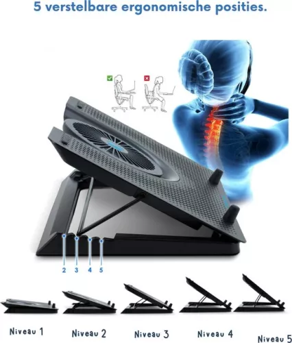 merkloos Laptopkoeler - Laptopkoeling - Ergonomisch - Stil - 12-17 Inch - Verstelbaar - Inclusief USB-poort - Achtergrondverlichting (6150710363392)