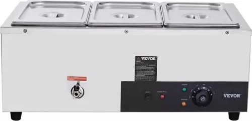 merkloos Voedselwarmer van roestvrij staal, 1500 W, 3 buffetbakken van 8,8 liter, 176 x 325 x 150 mm. Elke verwarmingsplaat kan worden gebruikt, inclusief deksel, aftapkraan en droogkookindicator, voor kantine, café, etc. (6097709173115)