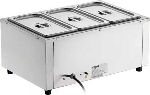 merkloos Voedselwarmer van roestvrij staal, 1500 W, 3 buffetbakken van 8,8 liter, 176 x 325 x 150 mm. Elke verwarmingsplaat kan worden gebruikt, inclusief deksel, aftapkraan en droogkookindicator, voor kantine, café, etc. (6097709173115)