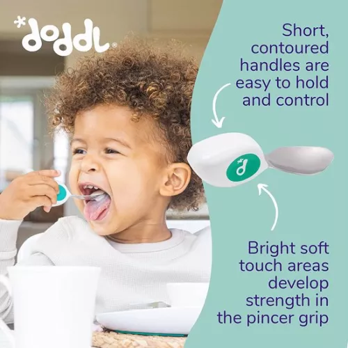 Doddl Doddl Bestekset, Peuter Zelfvoedend Bestek, Lepel en Vork, 12 Maanden + (Aqua) (5060460120019)