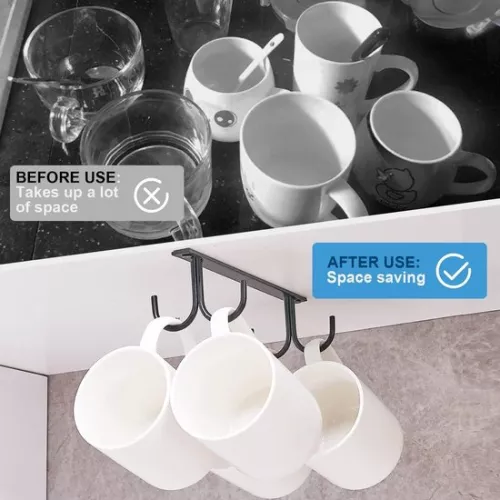 merkloos Bekerhouder onder de kast, koffiekophouder met schroeven, 12 bekerhaken onder het rek, drooghaken voor bar, voor het ophangen van kopjes, koffiekopjes, mokken, bekers etc. zwart (6150450877807)