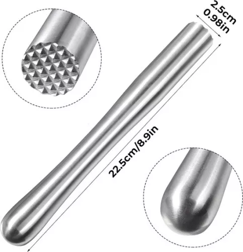 merkloos Cocktailmuddler van roestvrij staal voor drankjes op basis van munt - Professioneel barmangereedschap met ijscrusher - Mojito-muddler, ouderwetse cocktailprikker - Benodigde inhoud. (8785310497499)