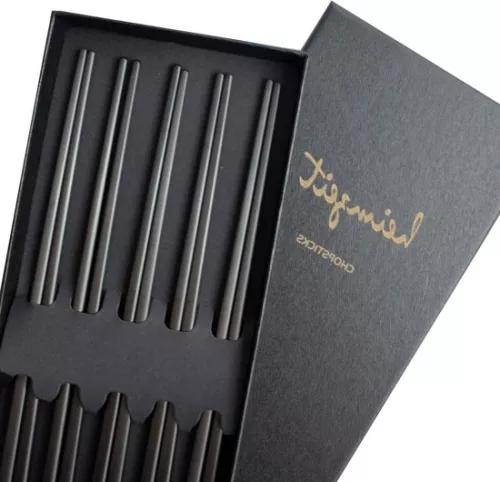 Eetstokjes van hoogwaardig roestvrij staal - 5 paar zwarte sushistokjes - Metalen eetstokjes - Vaatwasserbestendige en herbruikbare eetstokjes