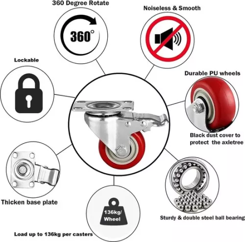 merkloos Zware zwenkwielen - Zware zwenkwielen / trolleywielen voor meubels, 4 stuks (8785292191767)