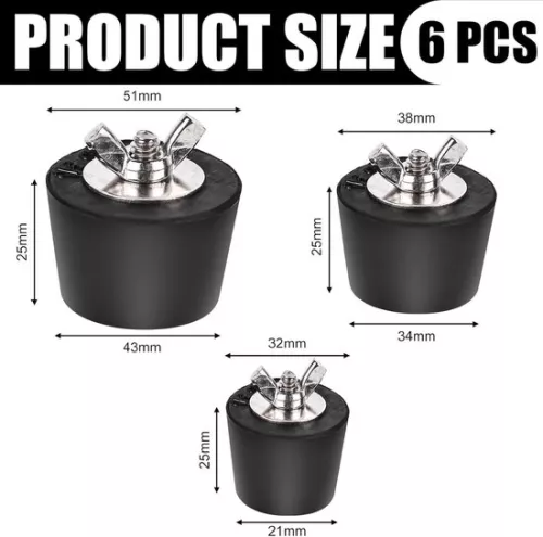 merkloos Zwembadwinterstoppers - Set van 6 stuks 32 mm, 38 mm, 51 mm - Rubberen pluggen met roestvrijstalen bouten - Zwembadwinterstopper - Intex zwembad winteraccessoires. (6152314957977)