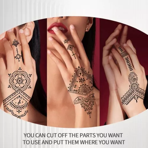 merkloos 10-delige henna-tatoeagesjabloonset - henna-sjabloontatoeage voor vrouwen en meisjes - Halloween-make-up (8785305074070)