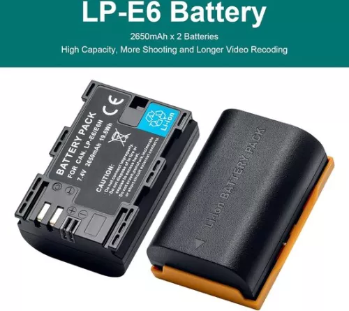 merkloos Oplaadbare batterij 2650mAh (2 stuks) compatibel met Canon EOS 5D2-5D3-5D4-5DS-5DSR-6D-6D-6D2-60D-60Da-7DMarkII-70D-80D-90D enz. (6152350665607)