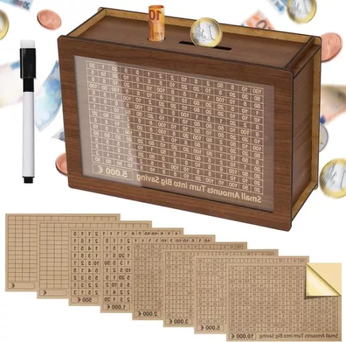 Spaarpot met stickers Spaarpot 5000€ Herbruikbare spaarpot met teller Spaaruitdaging voor kinderen en volwassenen Doel van 500-10000€