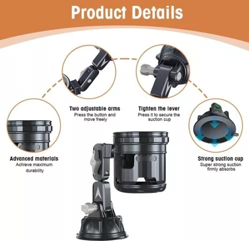 merkloos Multifunctionele zuignap bekerhouder voor auto, boot, kajak, surfplank en camper met verstelbare wandbevestiging (6152328592522)