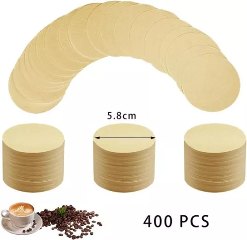 400 stuks ronde koffiefilterpapieren 58 mm ongebleekte wegwerpfilters voor espressopapier voor koffiezetapparaten, thuis, café, bruin