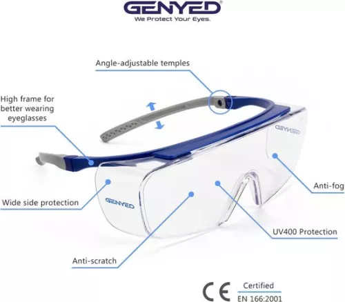 merkloos Veiligheidsbrillen Brildragers CE EN166 gecertificeerd Krasbestendig Anti-condens UV400 lenzen Verstelbare tempelhoek Omsluitend (6152534393319)